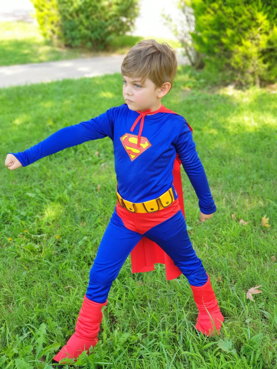 Çocuk Superman Kostümü Kırmızı Pelerinli Süper Kahraman Elbise