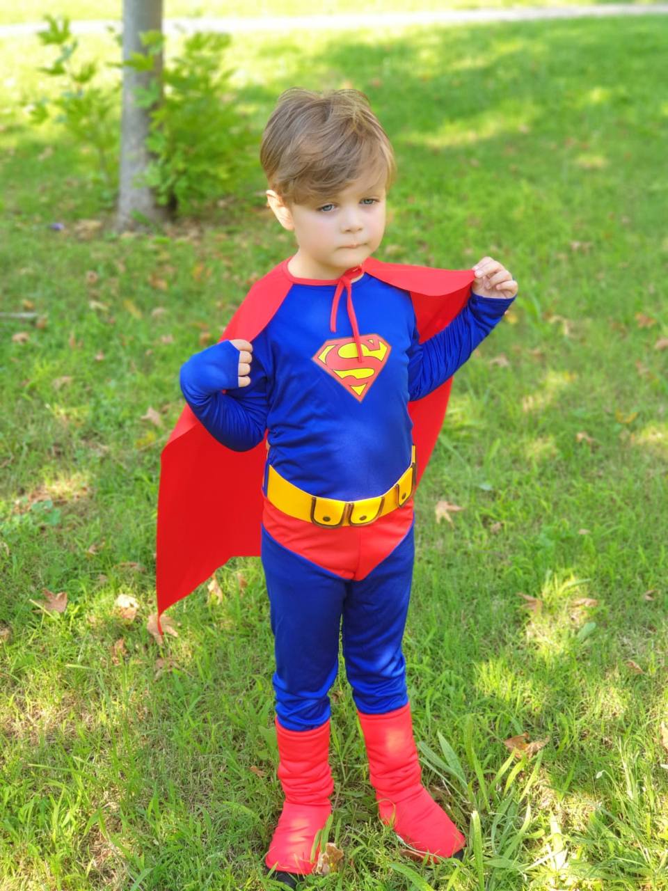 Çocuk Superman Kostümü Kırmızı Pelerinli Süper Kahraman Elbise