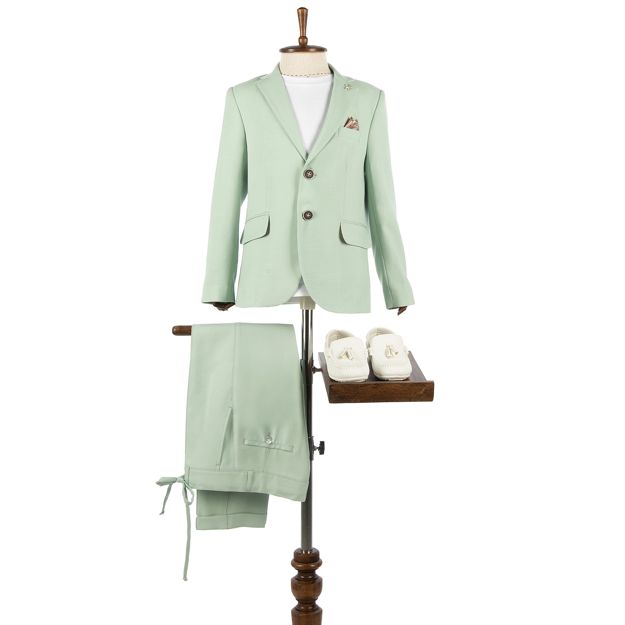 Mint Yeşili Keten Erkek Çocuk Takım Elbise 1-14 Yaş Yazlık Şık Set
