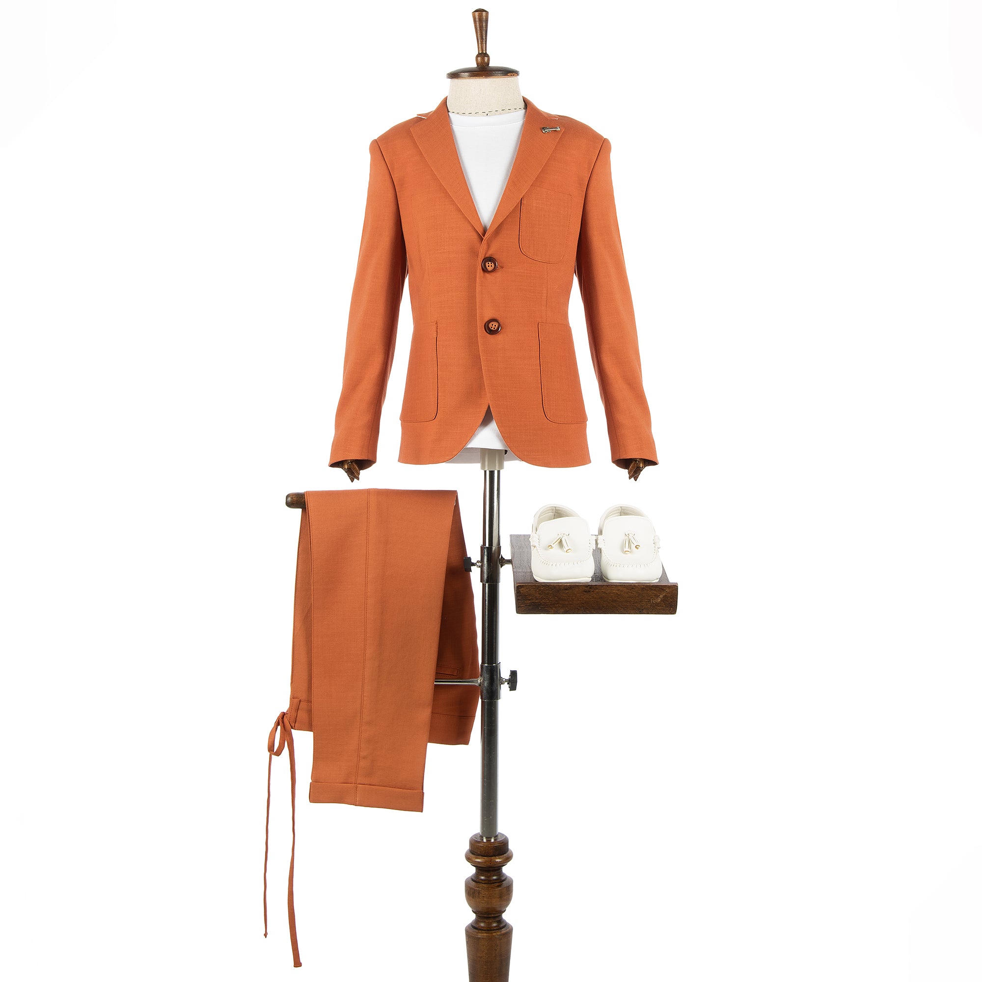 Kiremit Rengi Erkek Çocuk Takım Elbise 1-14 Yaş Keten Yazlık