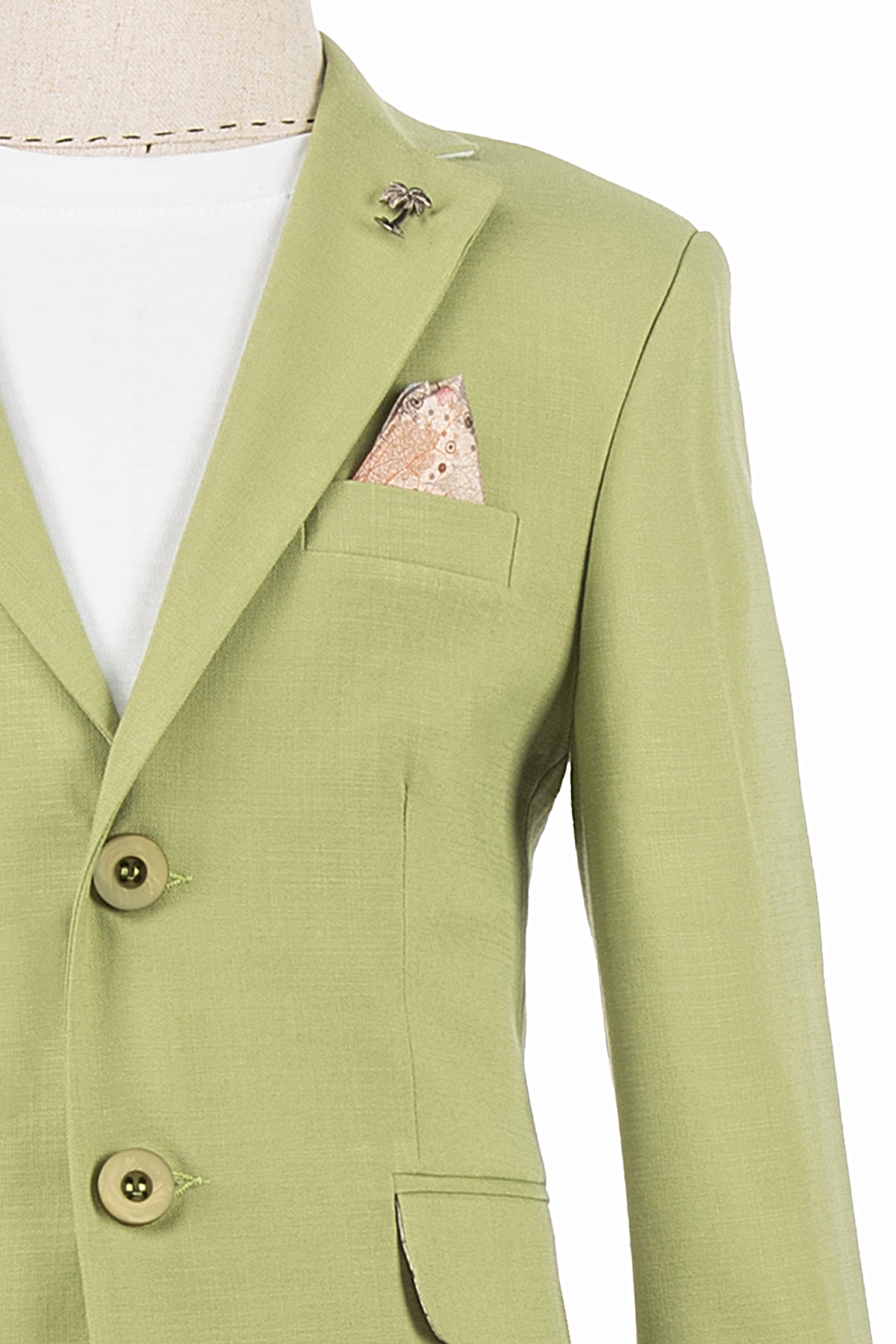 Yeşil Keten Çocuk Şort Ceket Tişört Seti | 1-14 Yaş Erkek Yazlık Takım