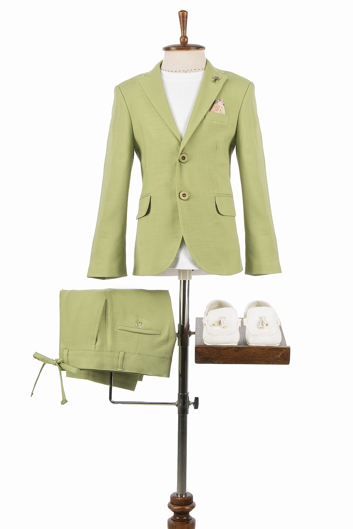 Yeşil Keten Çocuk Şort Ceket Tişört Seti | 1-14 Yaş Erkek Yazlık Takım