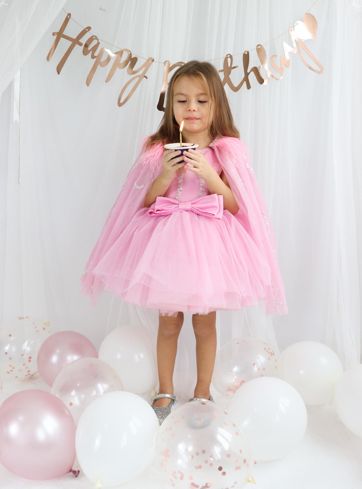 Pembe Tül Payetli Kız Çocuk Abiye 1–10 Yaş Doğum Günü Elbisesi