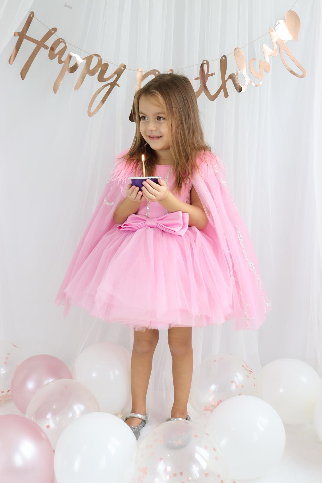 Pembe Tül Payetli Kız Çocuk Abiye 1–10 Yaş Doğum Günü Elbisesi
