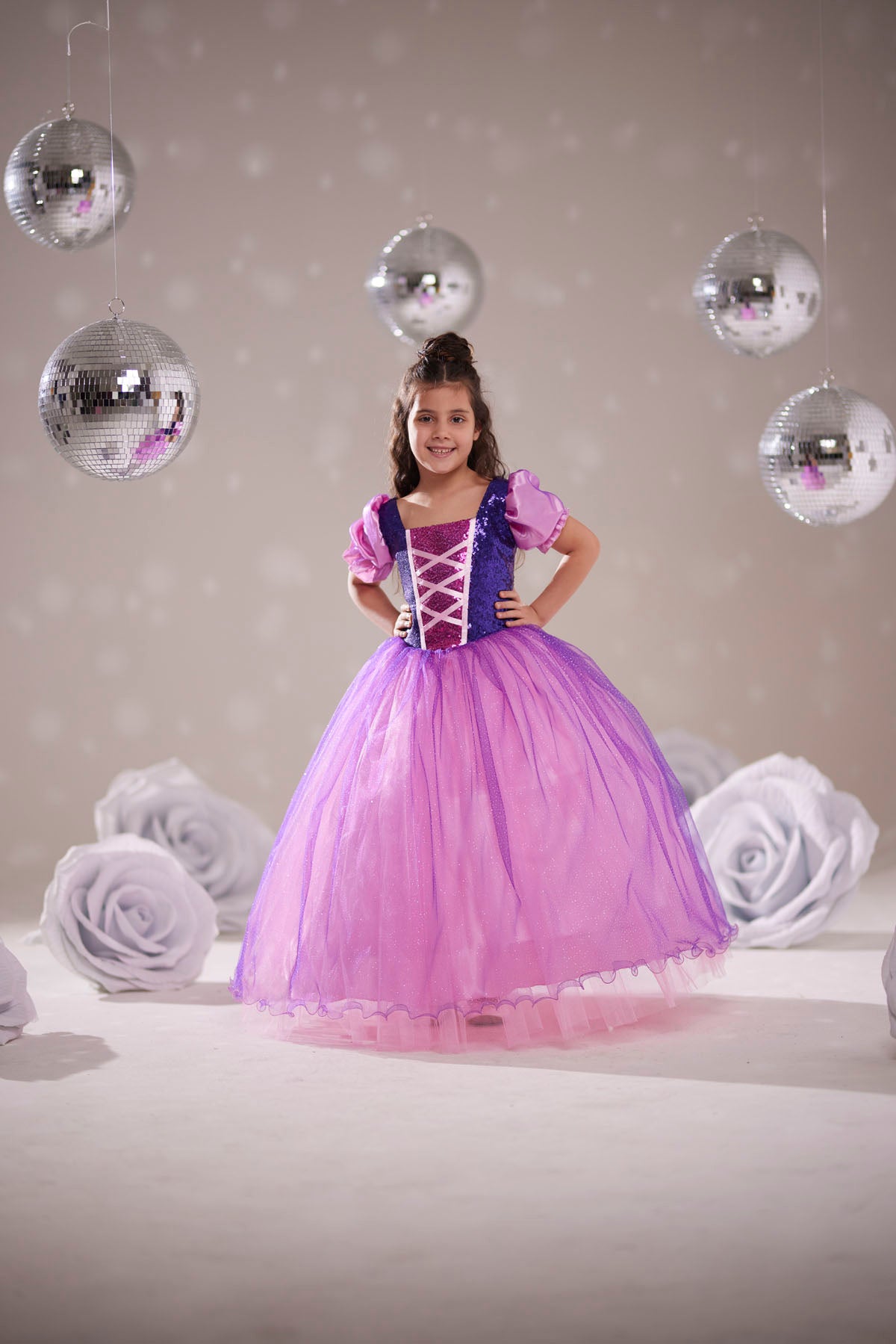 Kız Çocuk Rapunzel Kostümü Tüllü Prenses Elbise (Kopya)