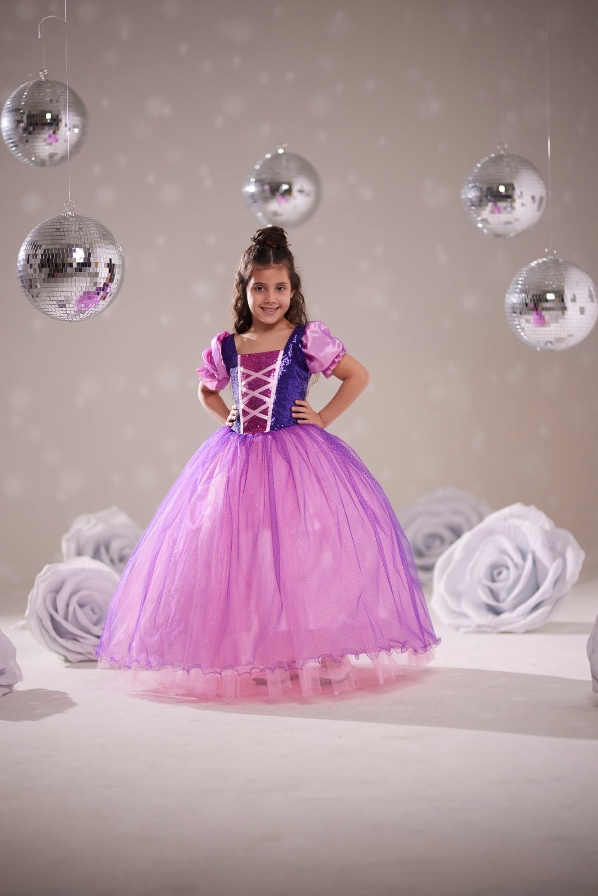 Kız Çocuk Rapunzel Kostümü Tüllü Prenses Elbise (Kopya)