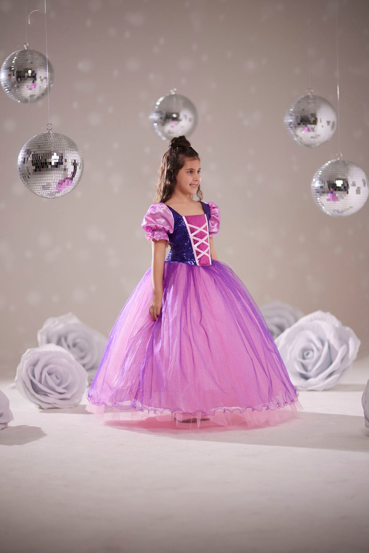 Kız Çocuk Rapunzel Kostümü Tüllü Prenses Elbise (Kopya)